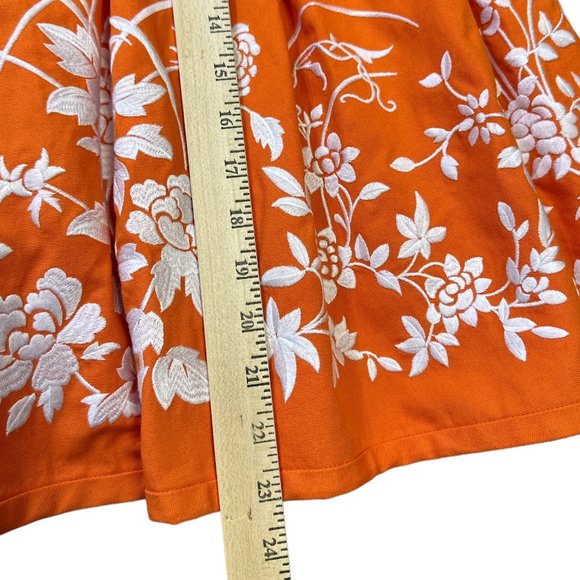 Ellen Tracy Orange Pleated Embroidered Skirt size 10 Petite - Picture 7 of 10